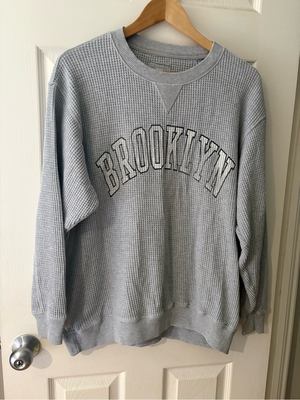 Aerie oversized waffle crew neck pullover grey size medium Brooklyn sweater